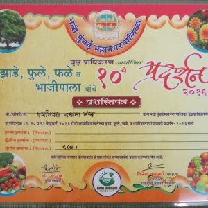 10th Navi Mumbai Mahanagarpalika Vrukshapradhikaran certificate 2016